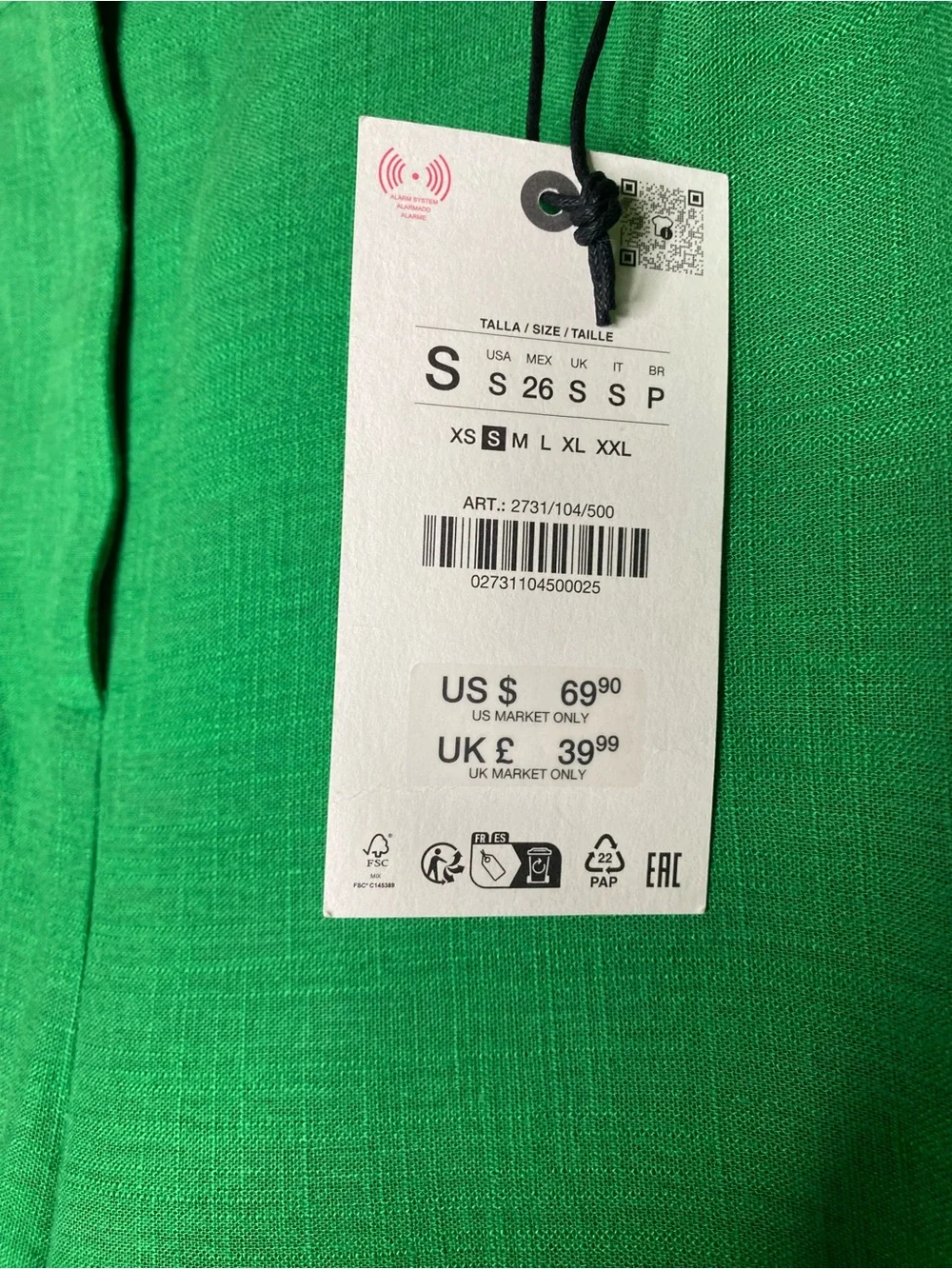 NWT! Zara Emerald Green Embroidered Wide Leg Linen Blend Trousers Pants - Size S